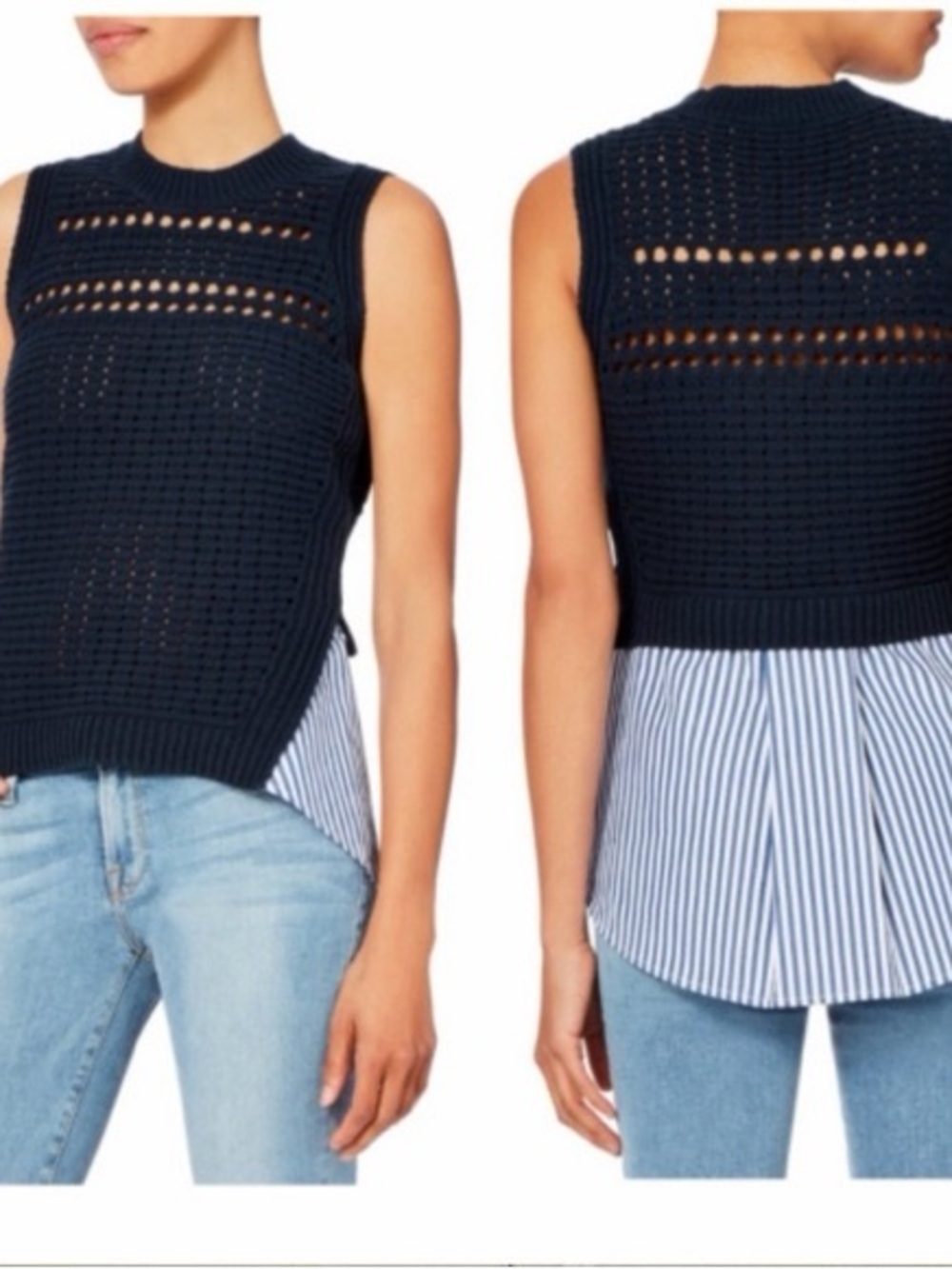 Veronica Beard South Beach Navy Crocheted Knit Shell